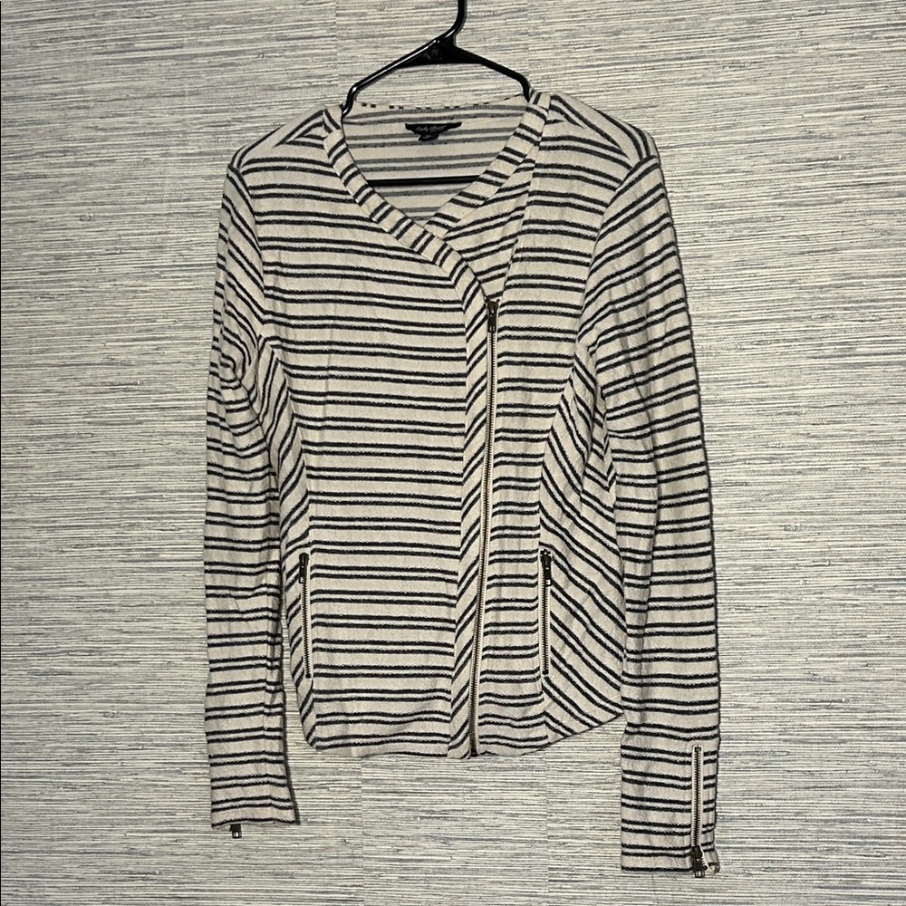 Lucky Brand Navy and White Striped Lightweight Jacket / Top Size M (838)